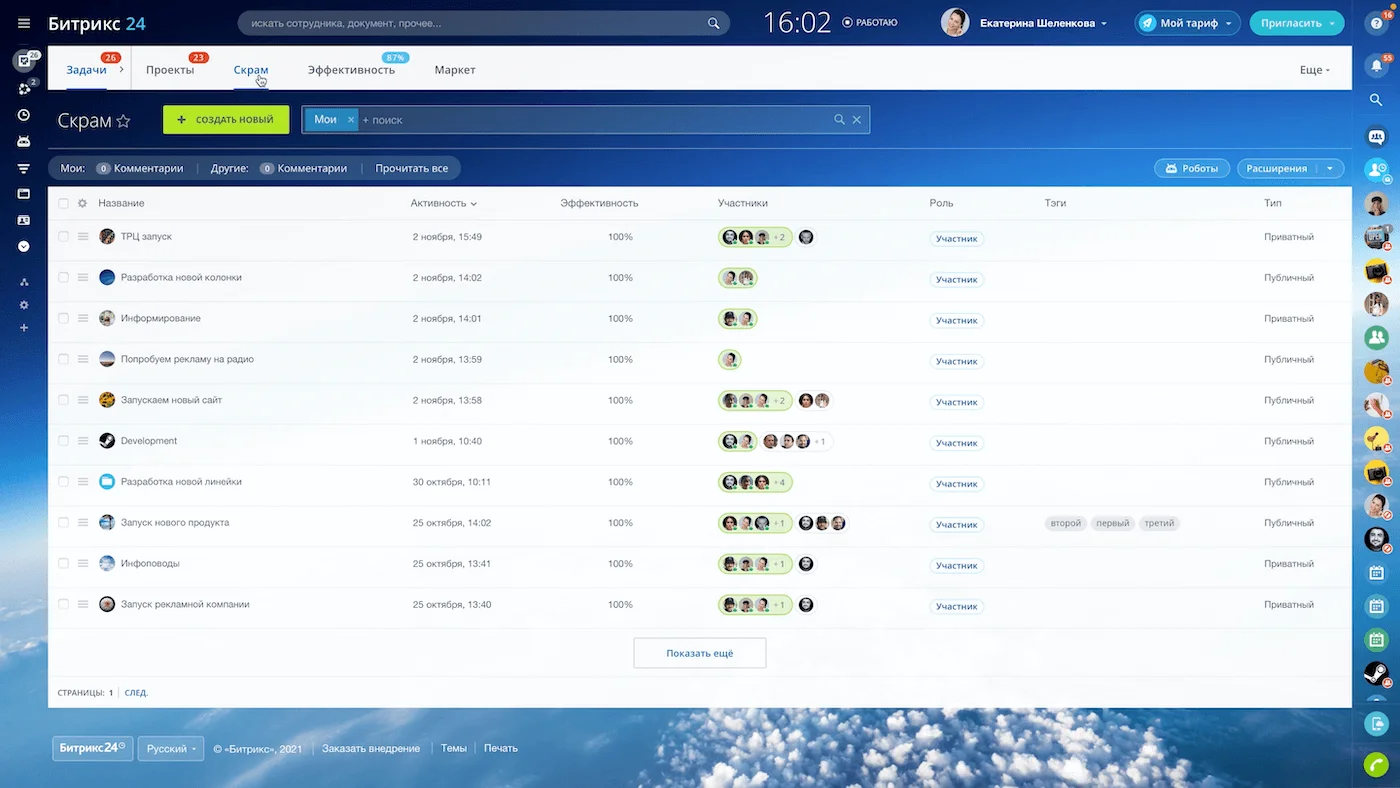 Коммуникации внутри Битрикс24.Скрам